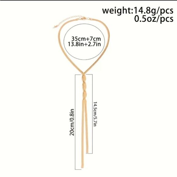 Silver, Gold or Multicolor Long Twisted Y-Shaped Chain Flat Snake Necklace - Picture 5 of 9